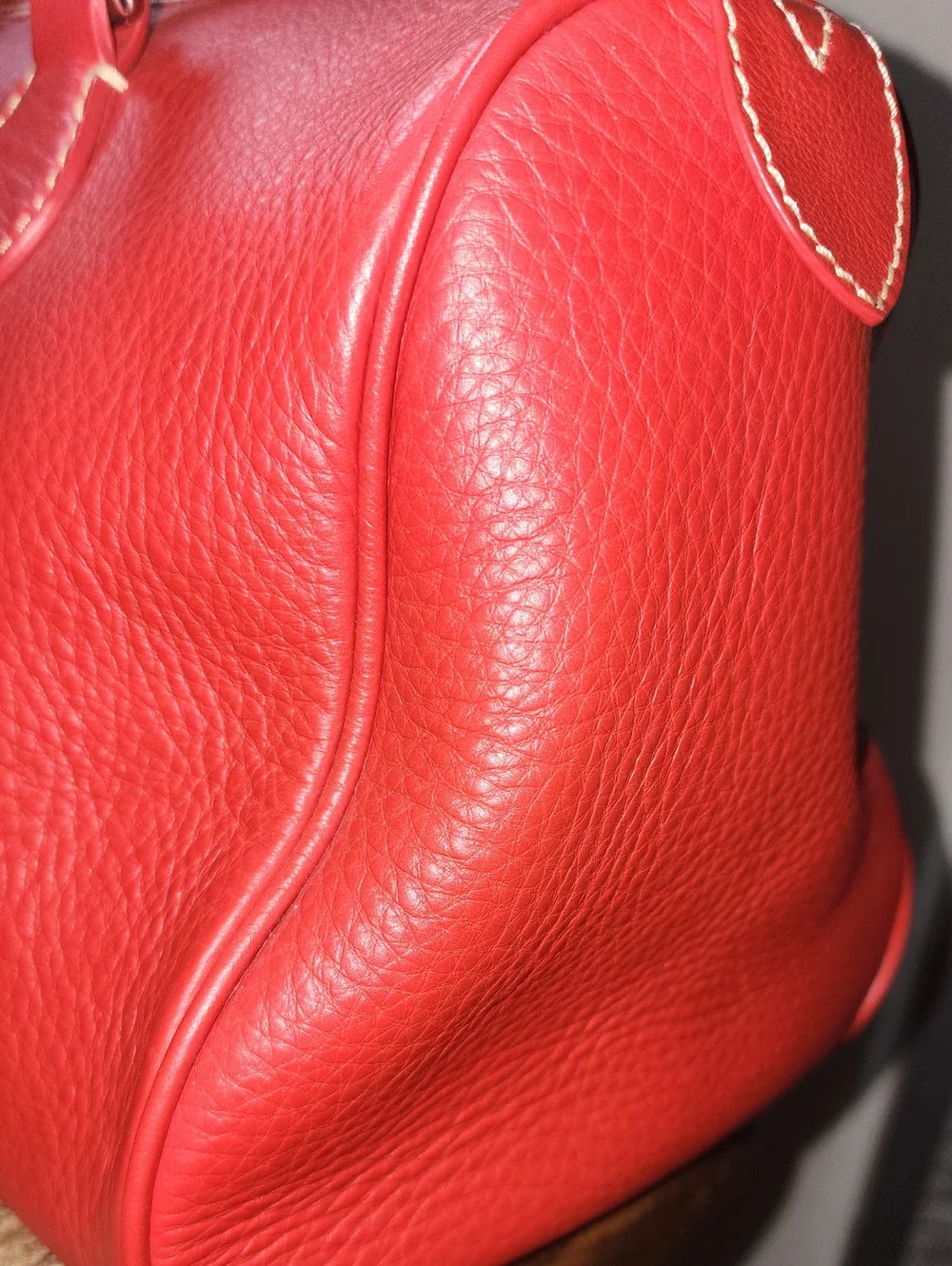 Dooney & Bourke Red Pebbled Soft Leather Barrel Satchel Purse